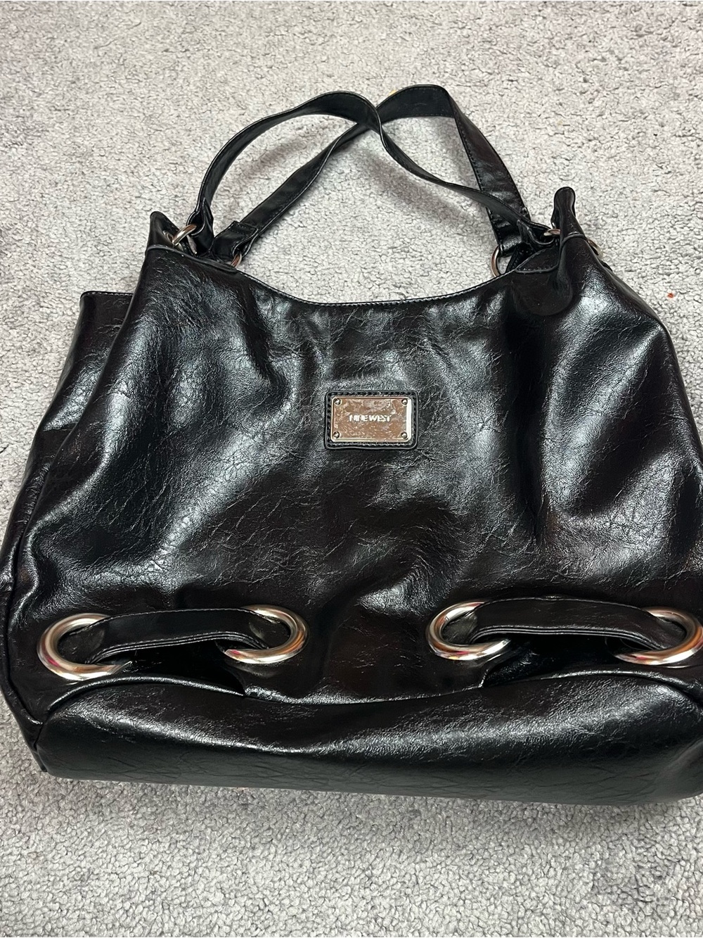 Y2k Nine West Black Shoulder Tote with Silver Accents